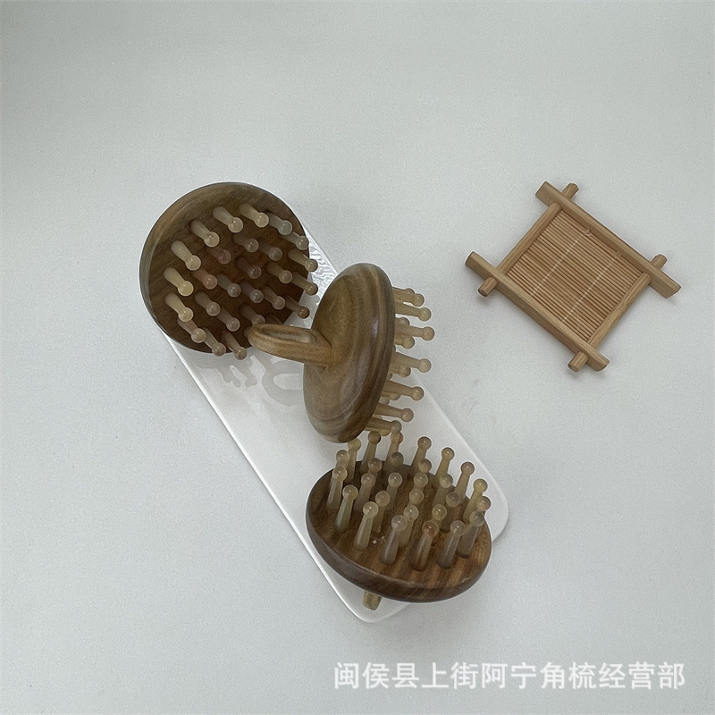 Green Sandalwood Horn Massage Comb 28-Pin Scalp Meridian Brush Portable Head Therapy Tool key features