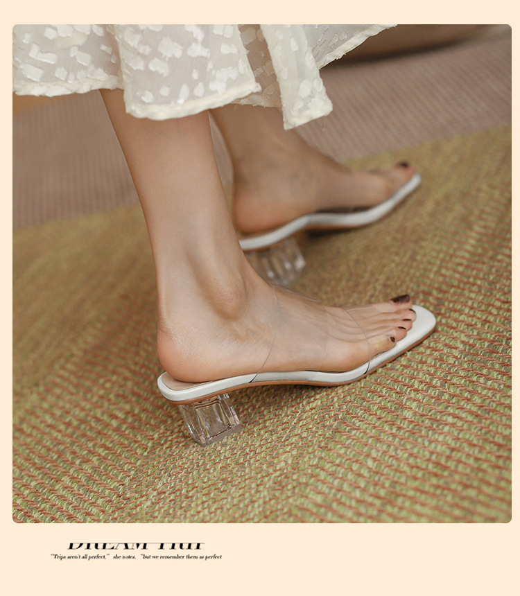 Sandal nữ gót pha lê một dây, gót dày vừa phải, đính sequin đi ngoài trời — Màu mơ [cao gót] chi tiết 9