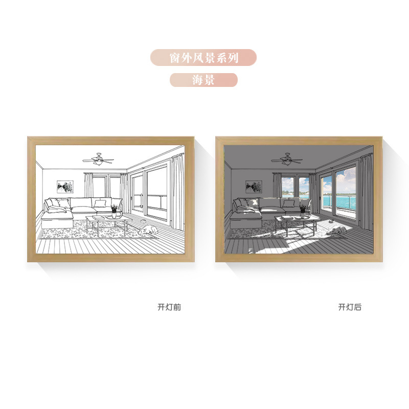 Tres colores TikTok popular pintura ligera de dibujos animados dormitorio noche pintura luminosa marco de fotos de madera maciza creativo bricolaje fabricante