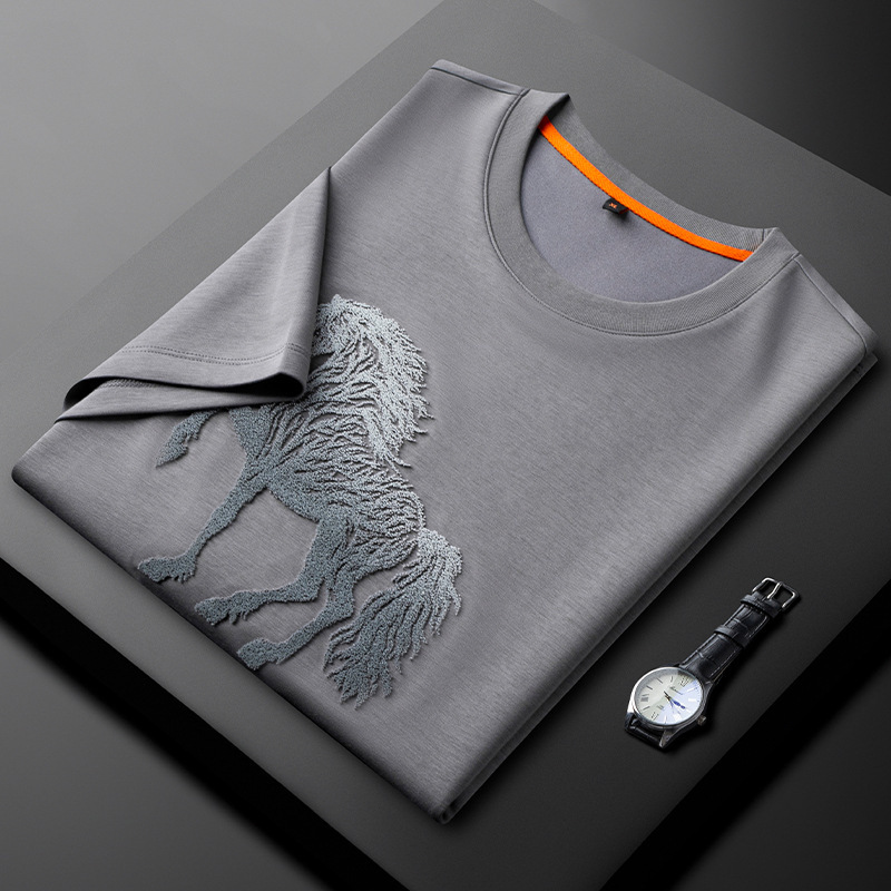 Exquisitely Embroidered Short-Sleeved Men's T-Shirt 2026 New Summer Thin Casual Versatile Youth Men's Breathable Clothing for Men