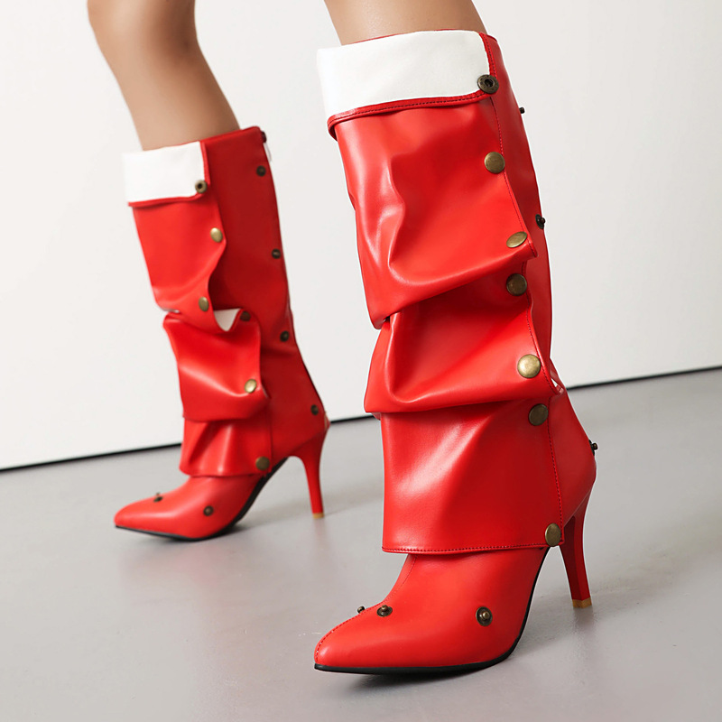 New England Pointed High Knights Boots Rivet Trouser Boots Thin High Heel Boots 40-46 plus size Foreign Trade Boots New England Pointed High Knights Boots Rivet Trouser Boots Thin High Heel Boots 40-46 plus size Foreign Trade Boots