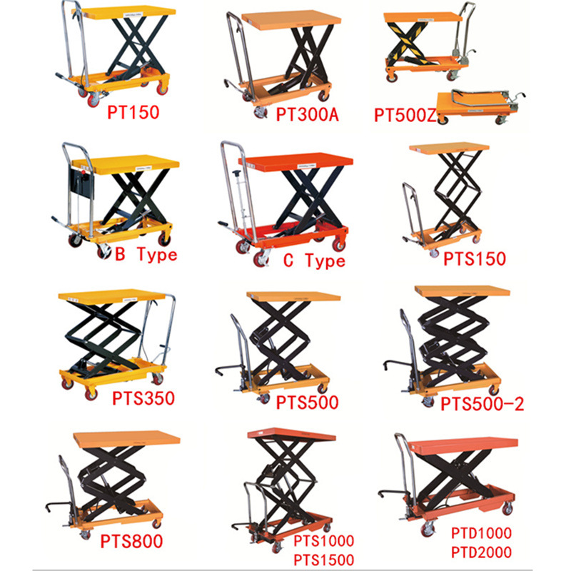 手动平台车脚踏式液压平台PTS500kg模具台车滚珠手动升降机PT150