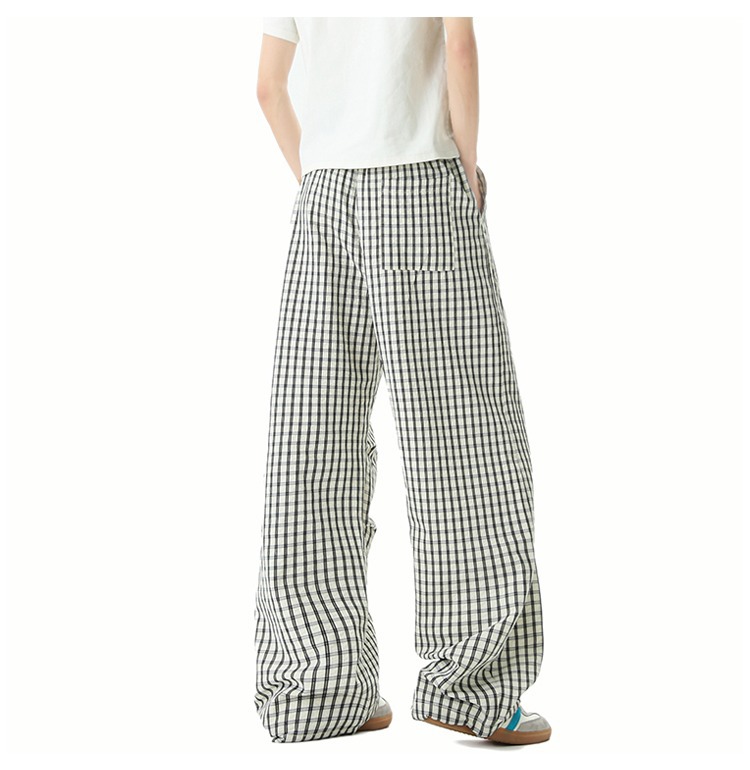 Men's Style Relaxed Fit Plaid Trousers Retro Color Block Wide Leg Casual Trendy Brand Drapey Paratrousers_viptrois.com