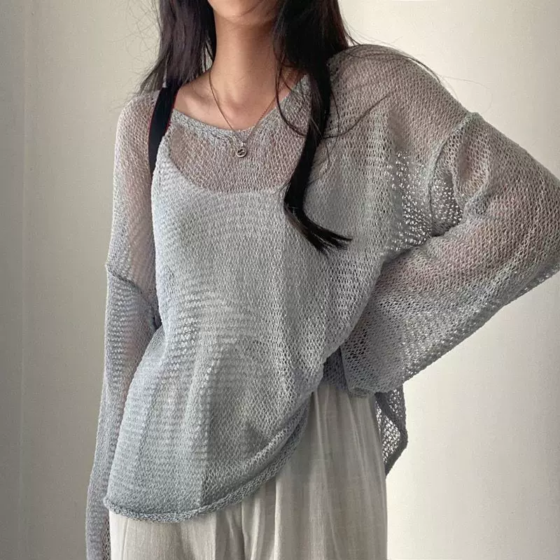 温柔风镂空针织衫女夏薄款宽松设计感别致上衣外搭长袖罩衫防晒衣