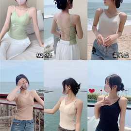 夏季冰丝吊带背心女V领外穿内搭带胸垫文胸无痕打底美背VEST显瘦