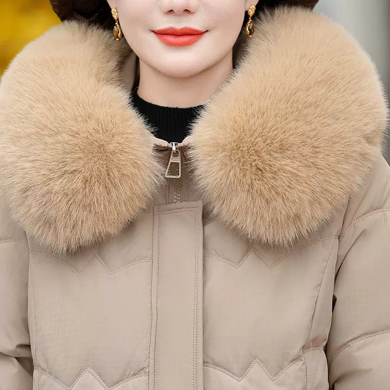 Winter down jacket for mother, maxi length, fitted, slim fit, plus size