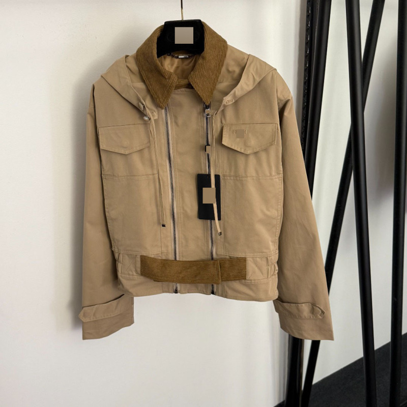 Nanyou High-End Foreign Trade Stylish Warm New Workwear-Style Corduroy Patchwork Short Waist-Cinched Long-Sleeve Trench Coat Nanyou High-End Foreign Trade Stylish Warm New Workwear-Style Corduroy Patchwork Short Waist-Cinched Long-Sleeve Trench Coat