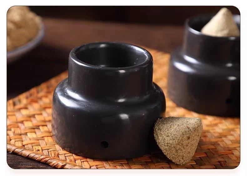 Bian Stone Navel Moxibustion Bowl Set with 140 Moxa Cones Ginger Shield Home Use for Adults and Children preparation