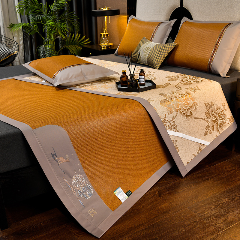 CB#绣花清凉席藤冰藤席冰丝席夏季空调凉席子家用双人席子二三件