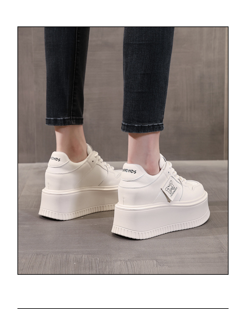 Giày sneaker nữ đế bánh xốp tăng chiều cao bên trong, phối đơn giản mùa hè thu 2024 — Màu be, Màu đen chi tiết 16