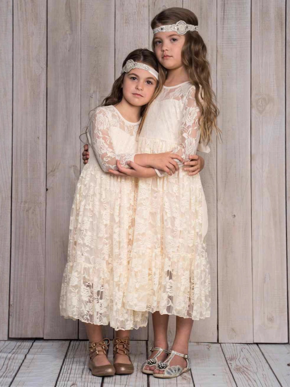 Vestido de novia para niñas, estilo europeo y americano, de encaje, manga larga, vestido de hada, vestido largo para cumpleaños y actuaciones.