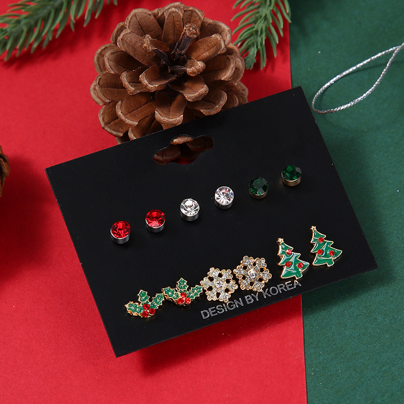Cute Christmas Tree Snowflake Alloy Plating Inlay Rhinestones Ear Studs 1 Set display picture 1