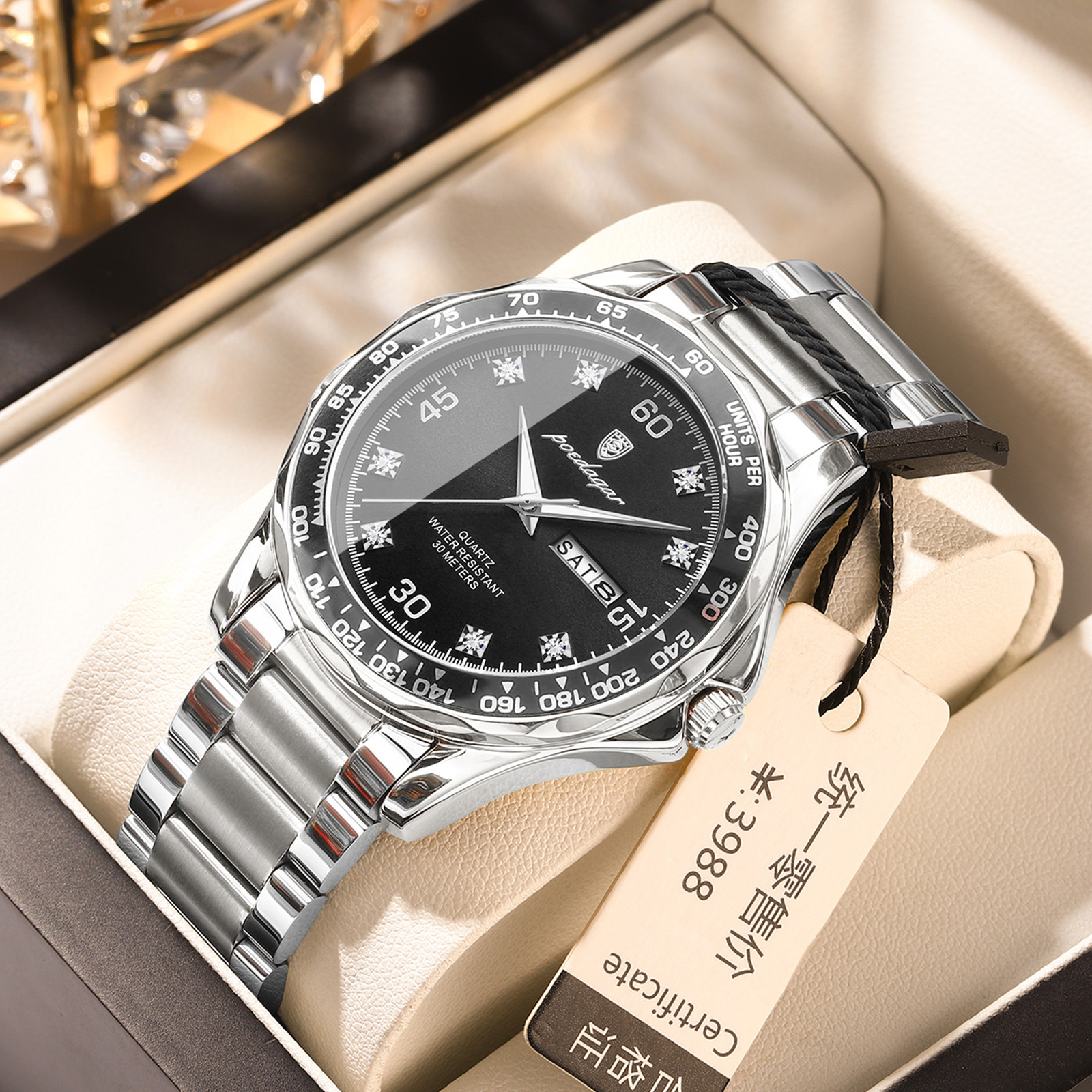 Reloj de lujo para hombre de la marca suiza nuevo reloj de cuarzo con cinturón de acero impermeable en vivo