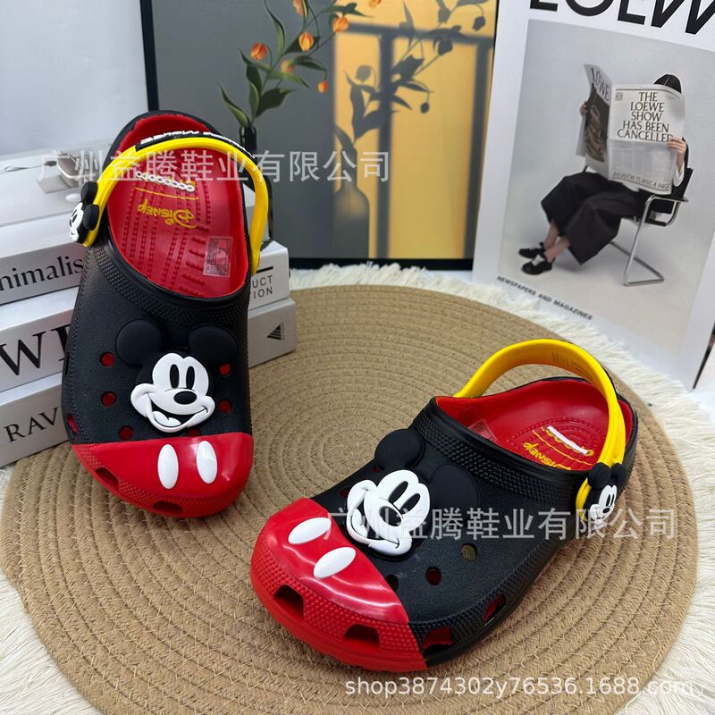 Baby Cartoon Mickey Hole Shoes, Boys' and Girls' Outdoor Non-Slip Breathable Garden Shoes, Summer Beach Sandals