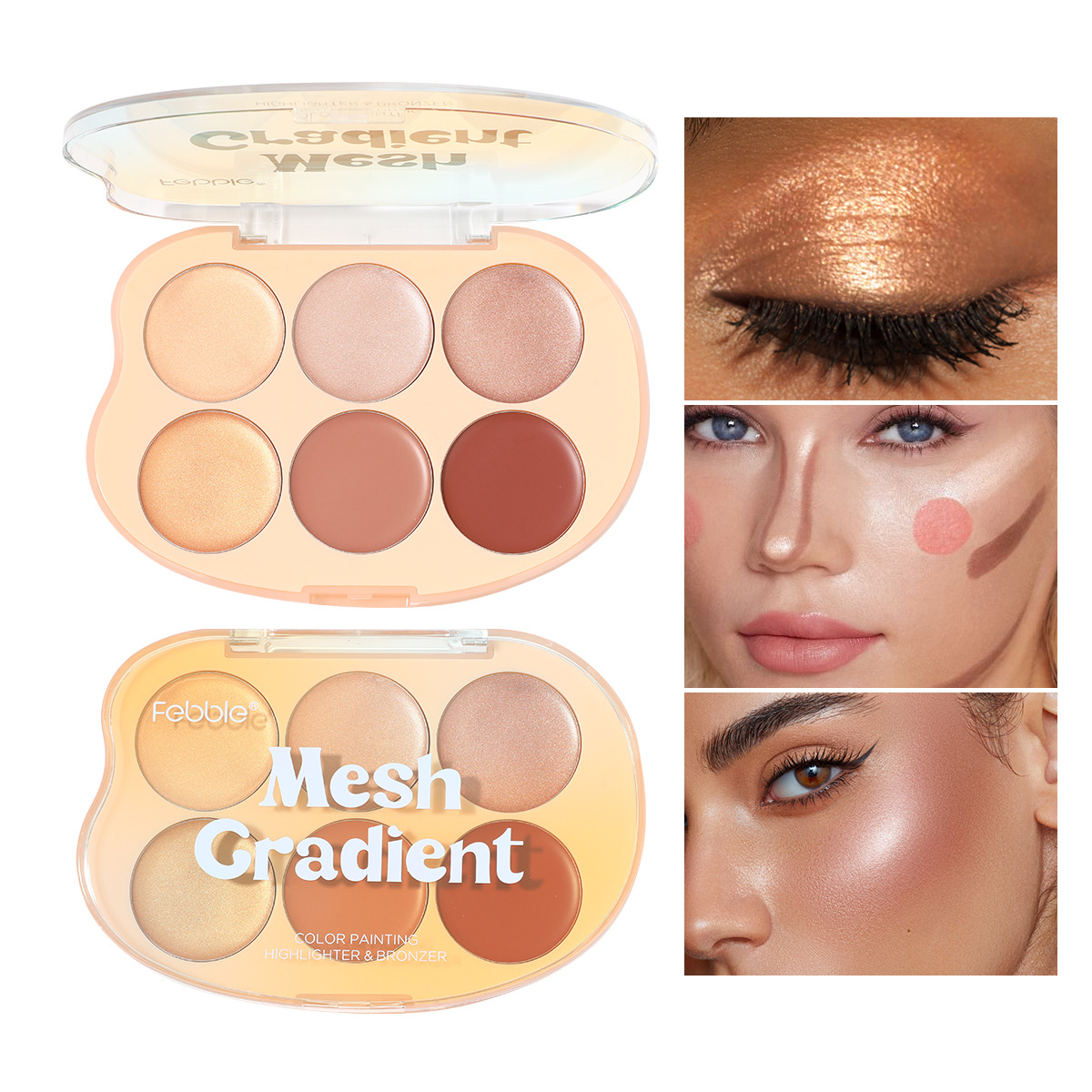 (caja de visualización) Fabble maquillaje transfronterizo venta caliente de alto valor de color seis colores gradiente de alta brillo placa de reparación FBC062