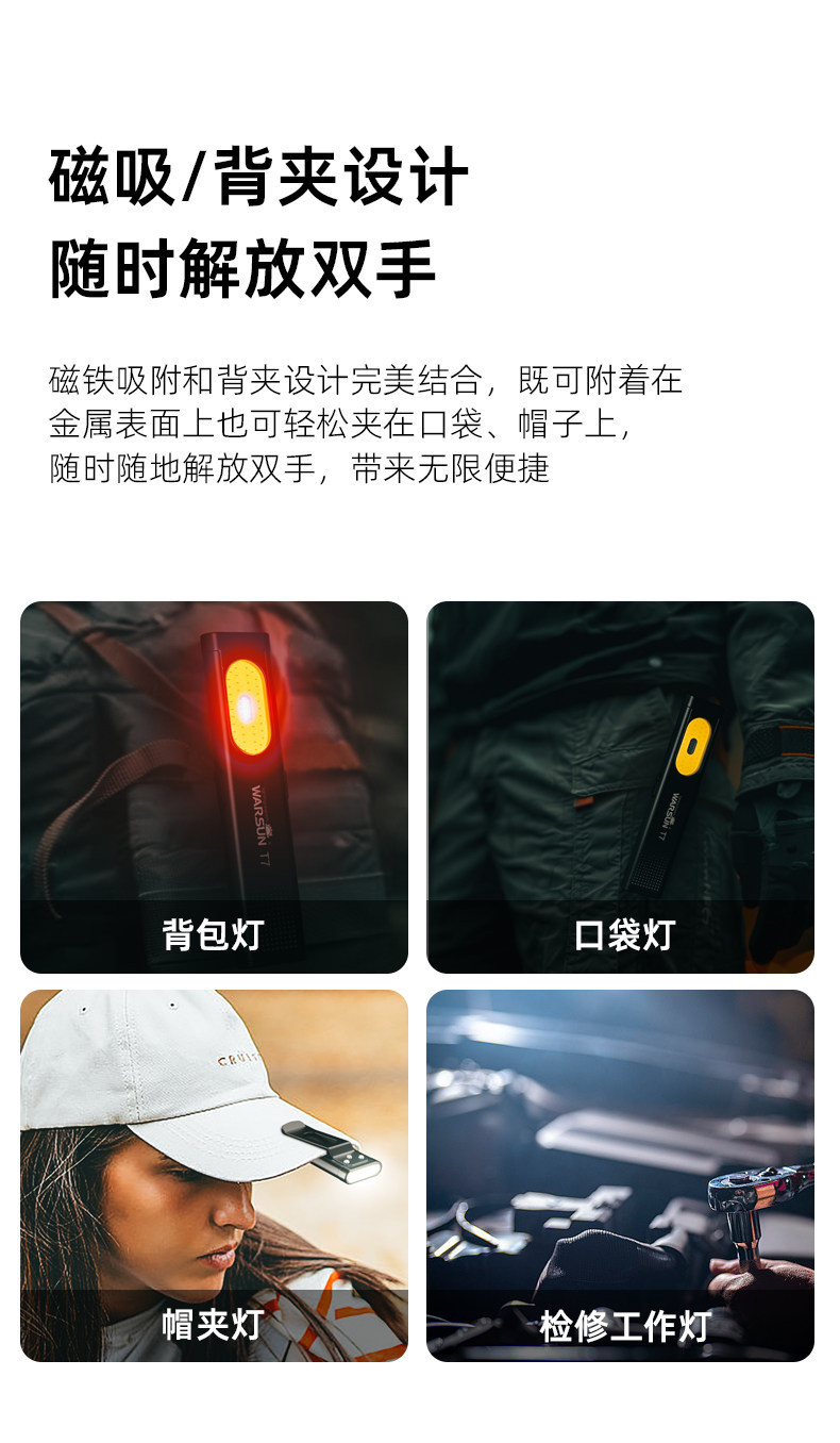 Strong Magnetic Ultra-Thin Flashlight with Strong Light, Rechargeable, Size Measurement, Outdoor Portable Inspection Led Pen Clip Repair Work Light