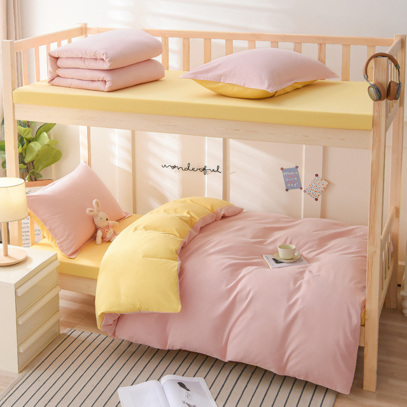 Juego de tres piezas de algodón cepillado, juego de cuatro piezas de algodón puro, dormitorio de estudiantes universitarias, cama individual, sábana, funda de edredón 0,9 m