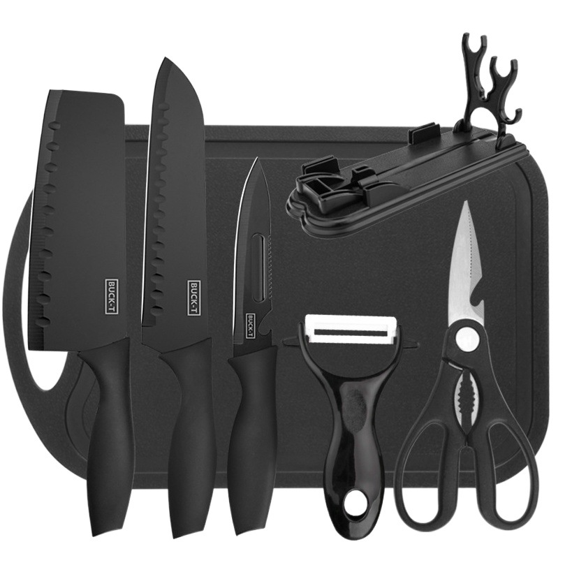 Juego de cuchillos de acero inoxidable para el hogar de siete piezas de cocina vintage cuchillo de fruta cuchillo de cocina conjunto de cuchillos tabla de cortar conjunto completo