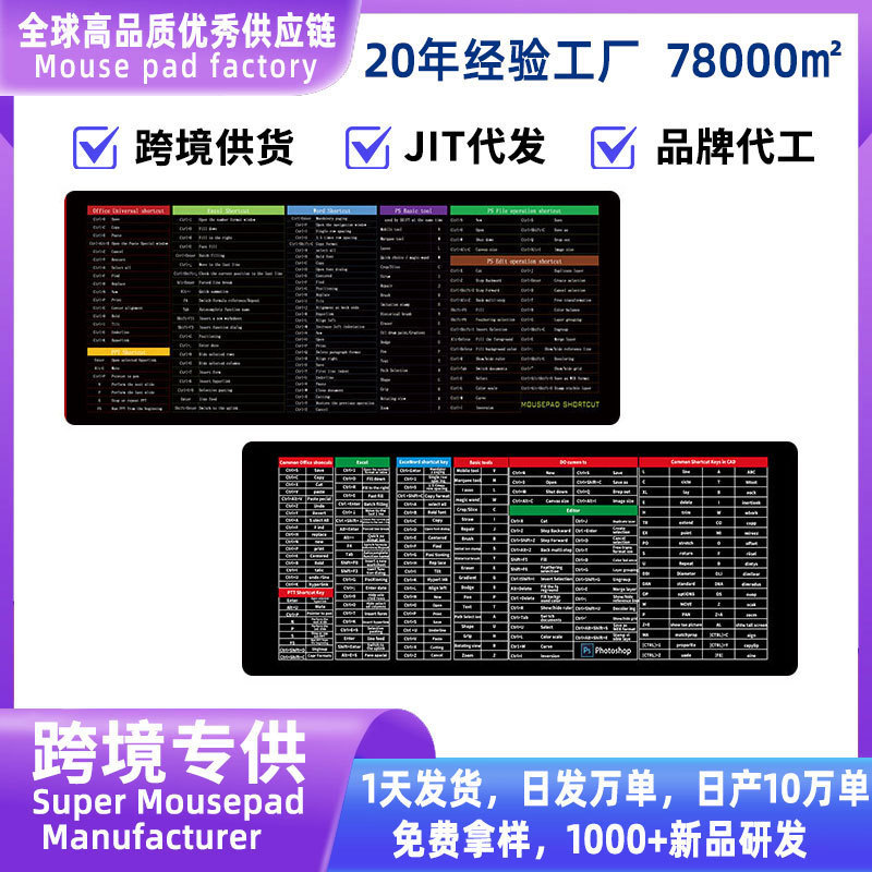 超大鼠标垫办公PS软件excel桌面键耐脏电脑加厚防滑简约键盘垫|undefined