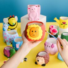 动物涂色陶瓷石膏娃娃彩绘白胚儿童diy手工制作地摊玩具多肉花盆