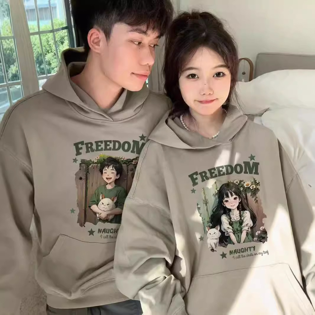 커플의 스웨터 2024 년 봄과 가을과 같은 새로운 특별 초가을 하이 엔드 느낌 그물 레드 후드 외부 세트