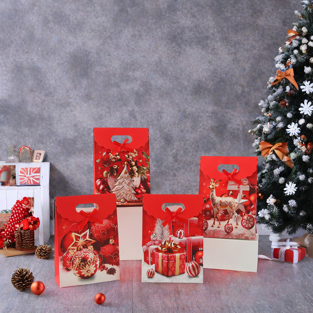 圣诞节白卡纸袋圣诞风礼品袋商场包装袋大容量手提袋圣诞糖果袋