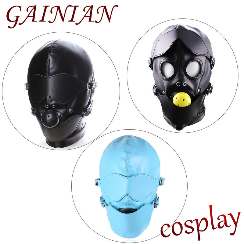 Factory wholesale sexy adult binding headgear leather loose shooting sexy mask eye-exposed mouth plug sexy leather mask