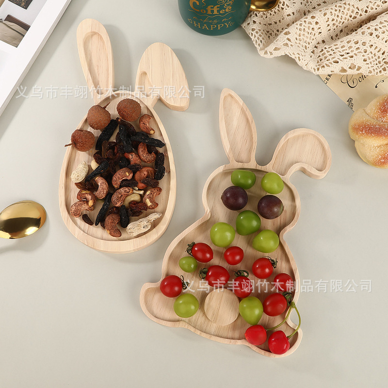Cross-Border Easter Bunny Tray Cartoon Creative Wooden Christmas Dinner Plate Home Party Arrangement Fruit Snack Plate