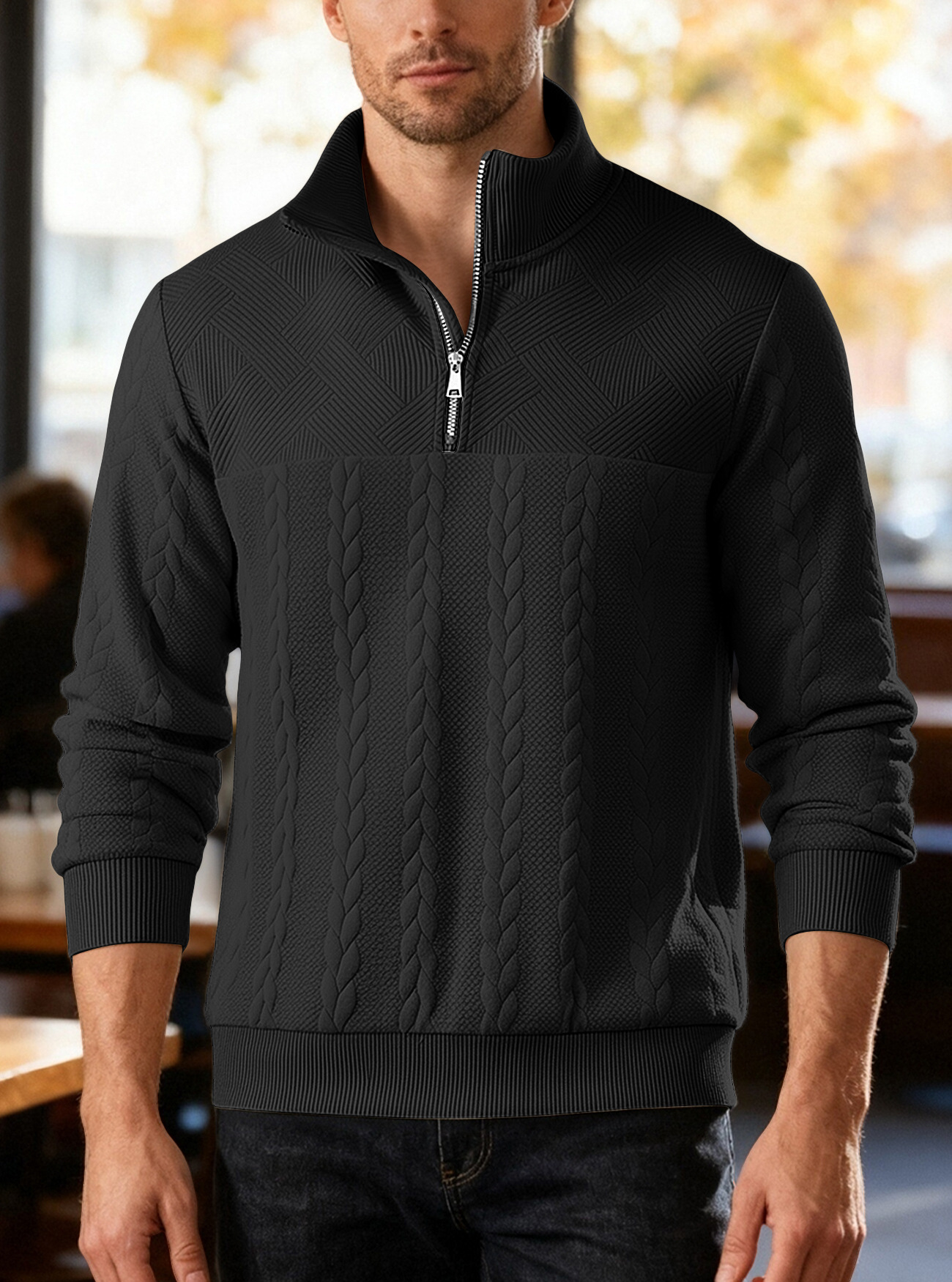 Cross Border American Retro Casual Stand Collar Zipper Pullover Loose Knitwork Long Sleeve Outdoor Custom_voghion.com