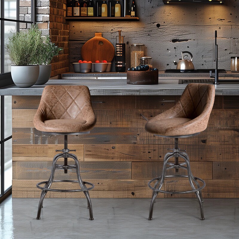 Retro Industrial Style Iron Lift Bar Chair B&B Cafe Front Desk Rotating Pu Comfortable Seat Commercial Bar Chair