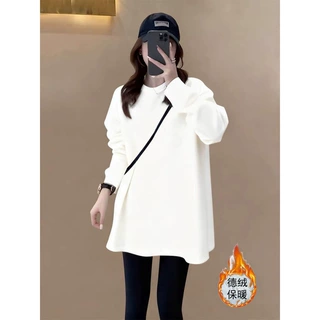 中长款宽松德绒打底衫女秋冬厚款慵懒风长袖T恤女搭配鲨鱼裤上衣