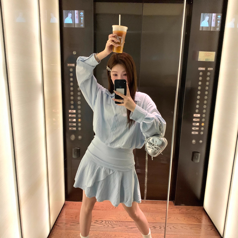 夏日绝美穿搭雪纺白色收腰连衣裙子女2025早秋新款小个子套装短裙|undefined