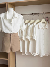 白色亚麻衬衫正肩短袖女夏季休闲气质老钱风棉麻衬衣法式小资上衣