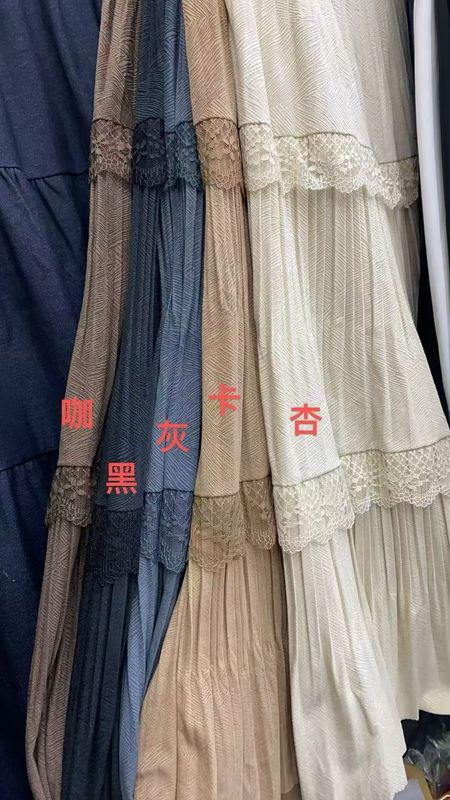 蕾丝边拼接百褶半身裙女2025秋新款中长款显瘦蛋糕裙a字大摆长裙|undefined