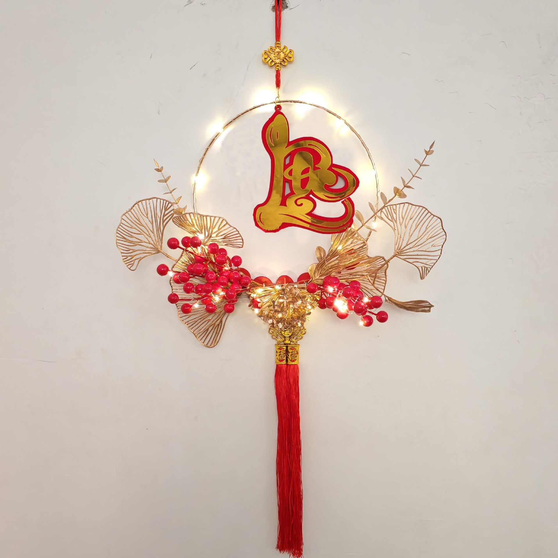 发光铁艺新年福字门挂装饰花环挂件门口越南春节装饰入宅布置品。-阿里巴巴