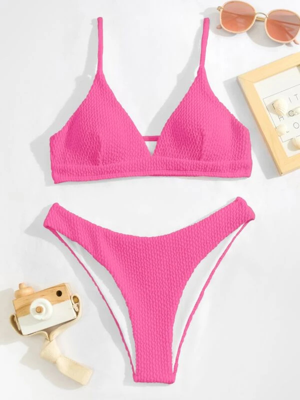 Seperated Sunken Stripe Solid Color Sexy Bikini Swimsuit - Swimsuits - Uniqistic.com