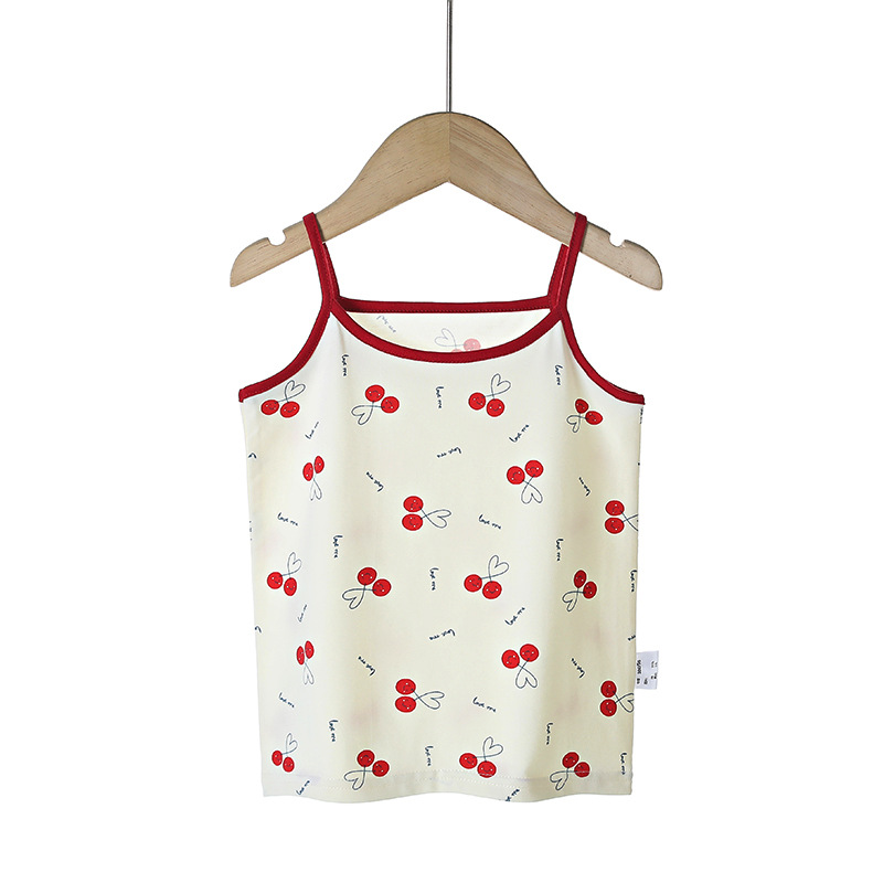 Children's New Lycra Cotton Children's Round Neck Strap Girls' Tank Top Baby Cartoon Print Korean Cotton Underwear