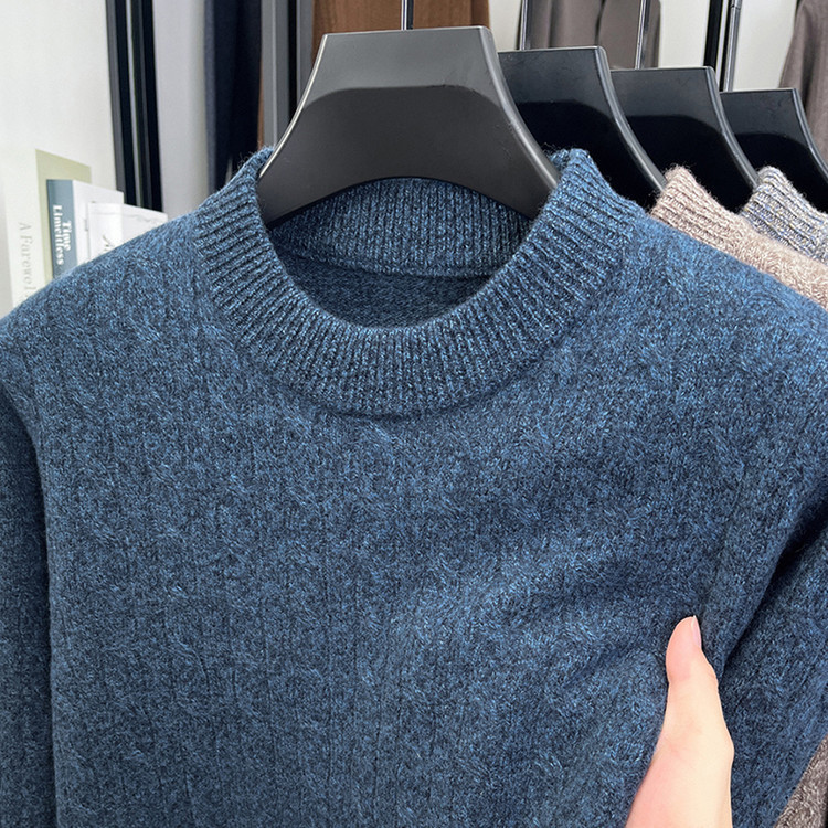 Hombres cuello redondo otoño invierno jersey Jacquard de punto de color sólido engrosado de mediana edad universal top jersey de torsión