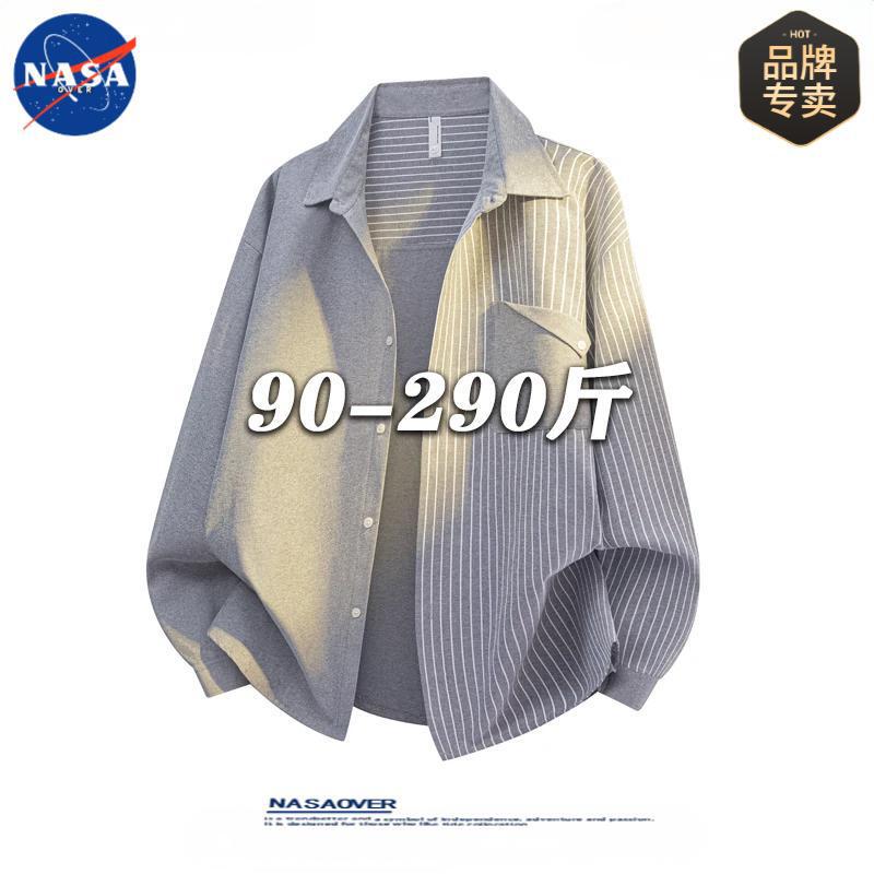 Nasa Brand Stripesd Long-Sleeved Shirt Men's Large Size Student Shirt Loose and Versatile Casual High-End Fashion Jacket