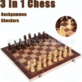 跨境实木国际象棋游戏棋多功能黑白棋西洋棋三合一木质棋子可折叠
