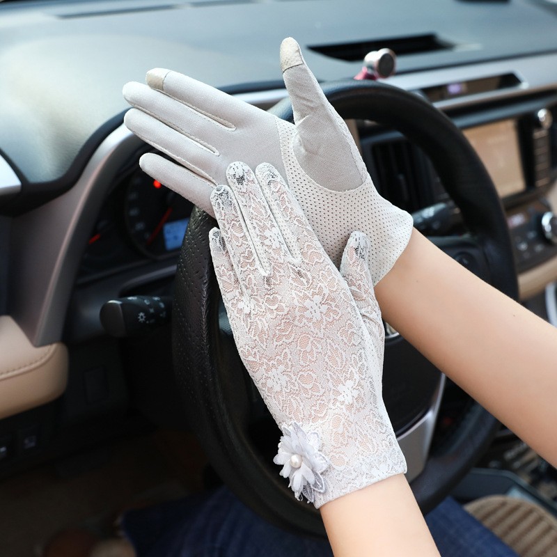 Guantes de protección solar para mujer delgados antideslizantes transpirables primavera y verano elegantes guantes de pantalla táctil a prueba de UV de encaje