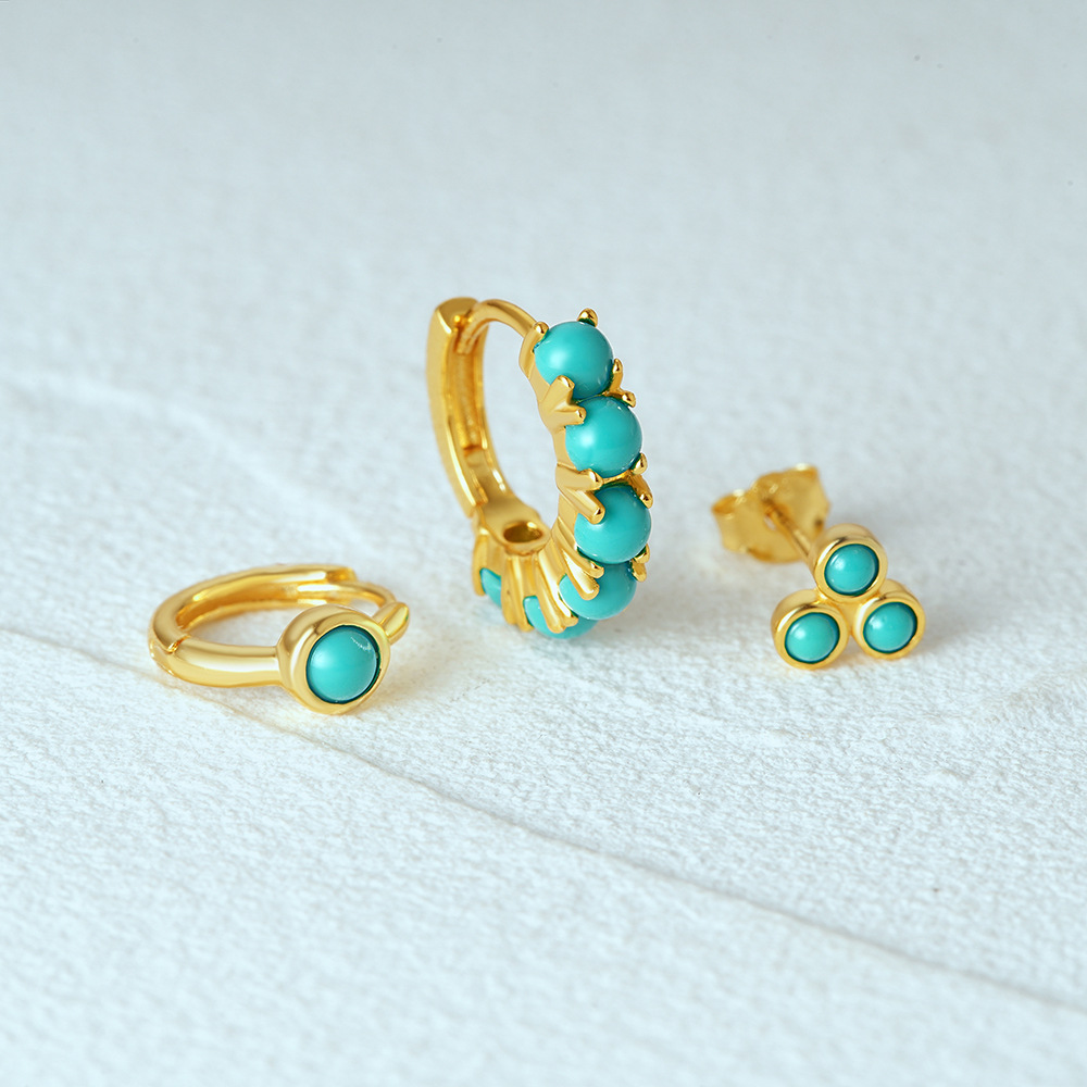 5g Weight 925 Sterling Silver Ear Needle Material December Birthstone Turquoise, Zircon Inlay Material Earrings Classification 3 Pieces Set Quantity Holiday, Daily Occasion 925 Sterling Silver Material Geometric Pattern Women's Gender Plating, Inlay Design Simple Style Style 3 Pieces Set 925 Sterling Silver Turquoise Zircon Geometric Earrings 12