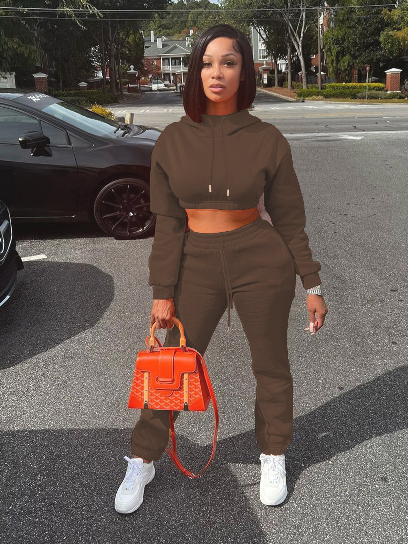 Women's Fleece-lined Hoodie And Trousers Set Autumn Winter Style_voghion.com