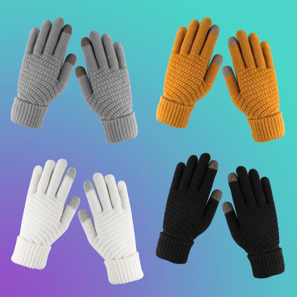 Korean Style Knitting Wool Gloves Women's Autumn And Winter Knitting Gloves Men's Deer Jacquard Touch Screen Warm Thickened Outdoor Riding Rice Grain display picture 1