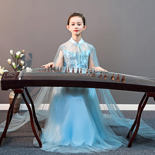 Modified hanfu super girls twirls fairy guzheng piano performance costume elegant Chinese style art classical children's princess dress