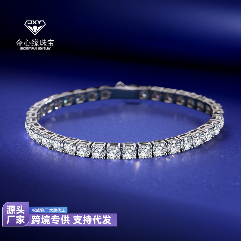 Cross-border Amazon Explosions 925 Sterling Silver Heart Edge Tennis Bracelet Heart Edge D Color Mosan Diamond Bracelet Factory Direct Supply