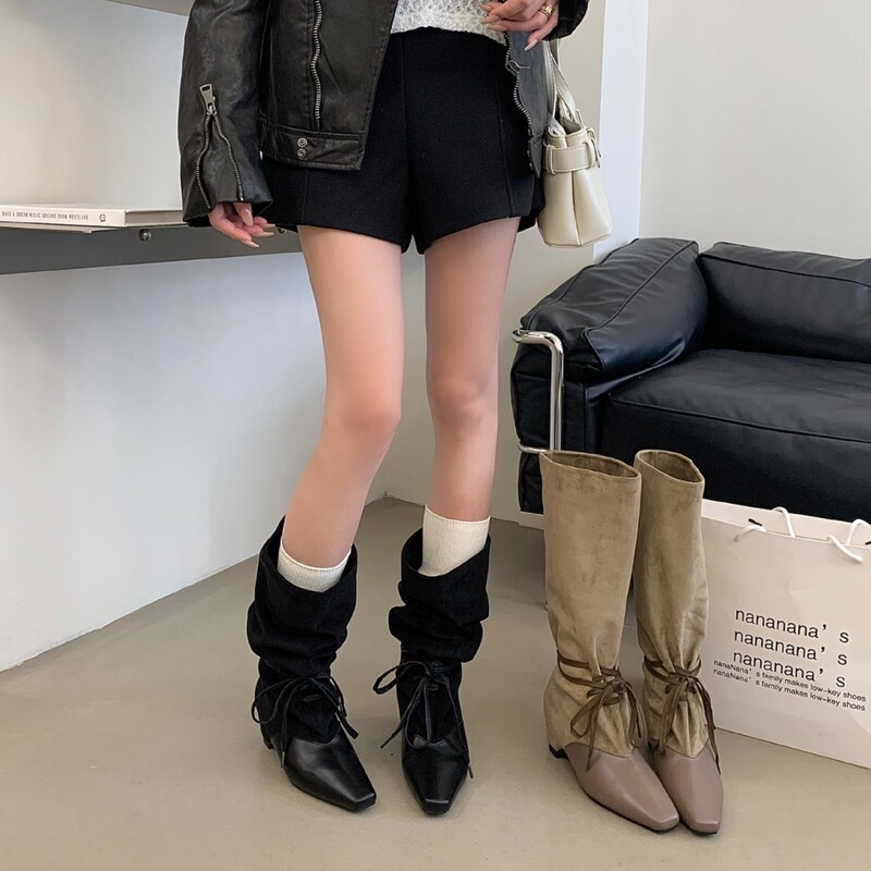Women's lace-up long boots 2026 autumn and winter new style French retro high boots with internal height increase and thigh-high design Women's lace-up long boots 2026 autumn and winter new style French retro high boots with internal height increase and thigh-high design