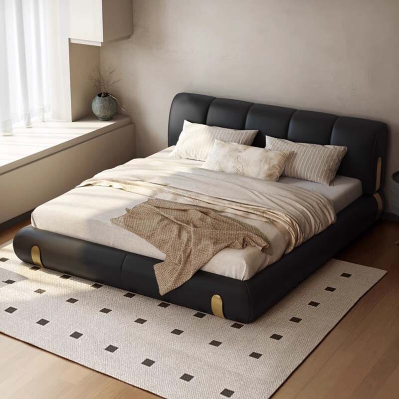 Italian Style Light Luxury Top Layer Leather Bed High-end Villa Master Bedroom Big Bed Italian Style Minimalist Designer Large Flat Layer Wedding Bed