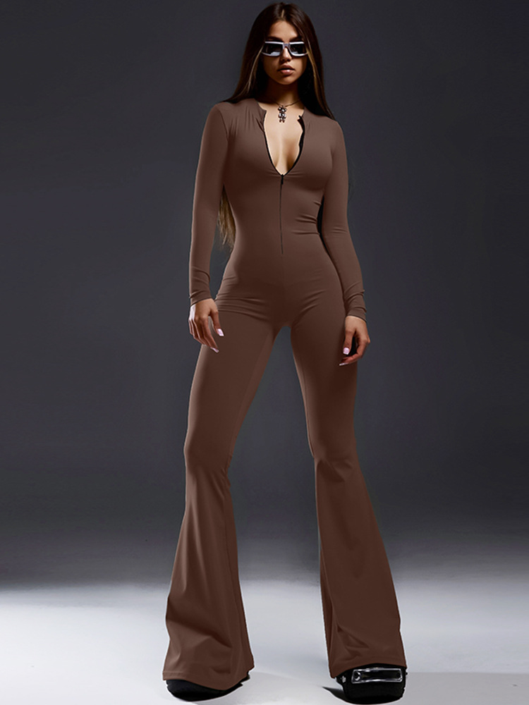 Women's Long Sleeve Bodysuits Zipper Streetwear Solid Color display picture 18