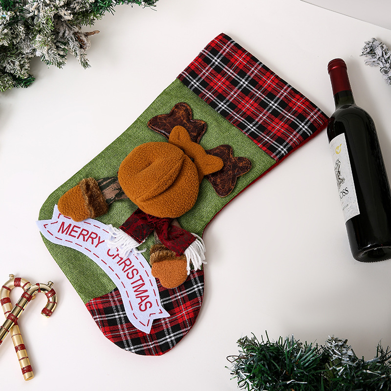 Grandes calcetines de muñeca de Navidad a cuadros decoración de Navidad niños bolsa de regalo dulces calcetines bolsa de regalo